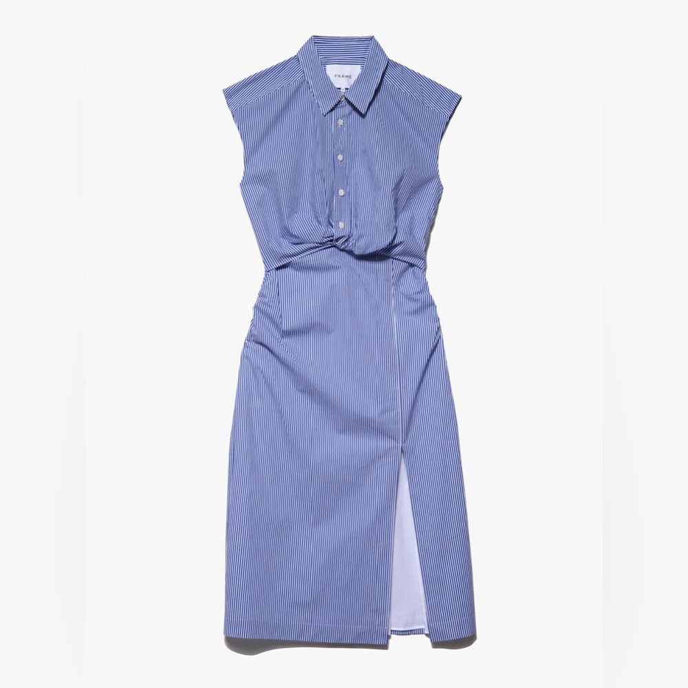 NWT FRAME SLEEVELESS TWIST DRESS IN BLUE STRIPE